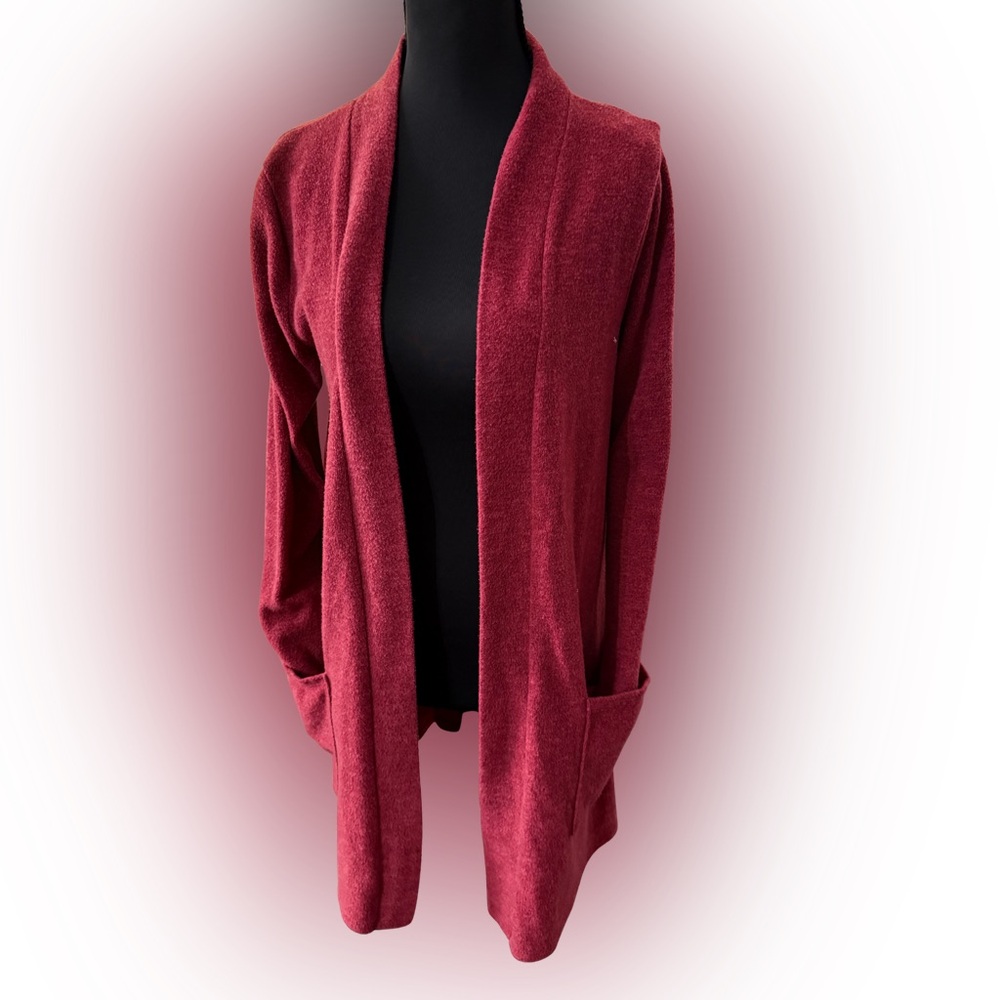 Zenana Premium Dark Red Open-Front  Long Cardigan‎ Perfect for Leggings Size Sm